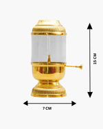 Dimensions chart showing 15 inch height and 7 inch width of brass Akhand Jyoti