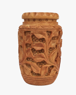 Decorative floral carved wooden pen stand handcrafted desk organizer