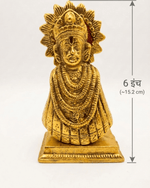 6-inch golden Khatu Shyam Ji brass murti with intricate traditional detailing on a white background