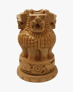 Hand carved wooden pen stand inspired by the Ashoka Lion Capital sculpture, decorative desk organizer for pens and pencils.