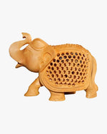 Handcrafted wooden elephant figurine set with intricate carving decorative home showpiece