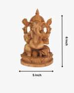 Wooden Lord Ganesha statue with dimensions 6 inch height and 5 inch width, perfect for home temple and gifting