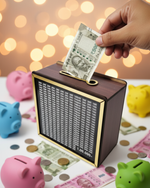 Wooden ₹1,00,000 savings challenge money box with printed savings tracker