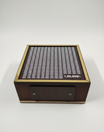 Angled view of wooden ₹1 lakh savings challenge money bank