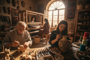 Artisans creating handicrafts