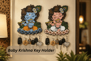 Baby Krishna Wooden Wall Key Holder for Home Entrance Decor by handicrush