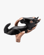 Black metal horse-shaped wall key holder side view with antique copper hooks for home decor