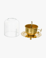 Brass Akhand Jyot diya with detachable glass cover and base components