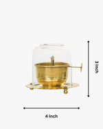Brass Akhand Jyot diya with glass cover showing 4 inch width and 3 inch height dimensions