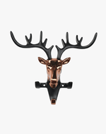 Decorative deer head wall key holder in black and rose gold finish, elegant home decor hook