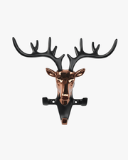 Decorative deer head wall key holder in black and rose gold finish, elegant home decor hook
