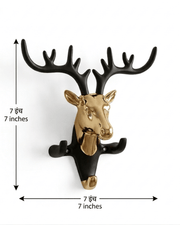 Product dimensions for the deer head wall hook showing it is 7 inches in height and 7 inches in width