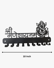 10-inch black metal Ganesha key holder with Shree Ganeshay Namah text, ideal for wall mounting and key organization