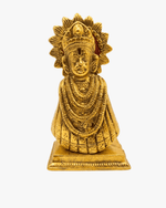 Brass Khatu Shyam Baba murti for home mandir and office decor, golden finish religious statue