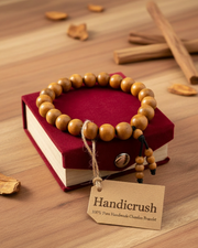 100% Pure Handmade Chandan Bracelet featuring fragrant sandalwood beads and a red presentation box, perfect for couples, spiritual wear, and gifts.