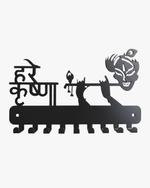 Laser-cut metal wall art featuring Lord Krishna playing the flute and 