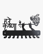 Laser-cut metal wall art featuring Lord Krishna playing the flute and 