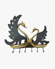 Decorative metal swan key holder wall mount in golden and black design for home entrance