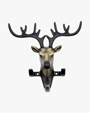 Modern deer head wall key holder in black and antique finish, stylish home decor hook rack