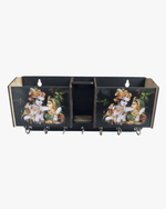 Wall-mounted Radha Krishna MDF key holder with multiple hooks and storage compartments for home or office use