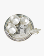 Silver plated pooja thali set with swastik design plate, diya, bowls and velvet gift box