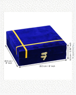 Silver plated pooja thali set with swastik design plate, diya, bowls and velvet gift box