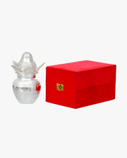Decorative silver plated kalash for Hindu rituals with red velvet gift box