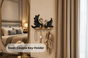Golden swan couple wall key holder with hooks for entryway and living room décor by Handicrush