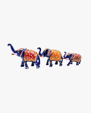 Traditional Rajasthani style painted elephant family figurines in three descending sizes for home decor