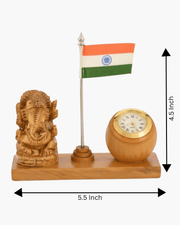 Dimensions guide for wooden Ganesha desk stand measuring 5.5 inches wide and 4.5 inches high