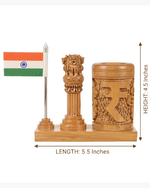 Wooden Indian Flag pen stand dimension chart showing 5.5 inches length and 4.5 inches height