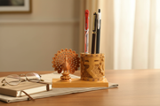 Wooden Pen Holder with Peacock Product Image