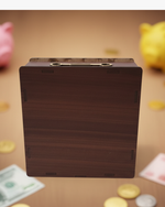 Wooden ₹1,00,000 savings challenge money box with printed savings tracker